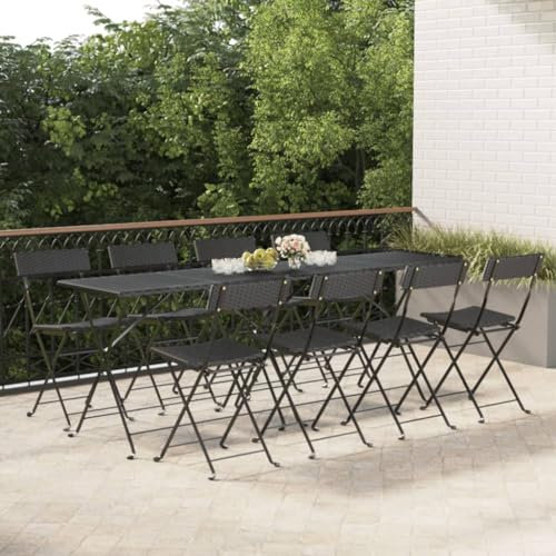 AJSEOYBS Gartenmöbel,Terrassenstühle,Atmungsaktive Gartenmöbel,Bistrostühle 8 STK. Klappbar Schwarz Poly Rattan und Stahl,Comfy Lounge Chair, Outdoor Möbelfür Rasen, Garten, Balkon im Freien usw