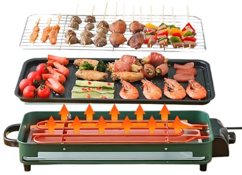 Wkantlaes Electric Smokeless Grill, 2 in 1 Korean Electric Griddle BBQ Grill Raclette Table Grill, Raclette Table Grill Electric Griddle Indoor Grill for Cafe Restaurant Party Buffet 1350W