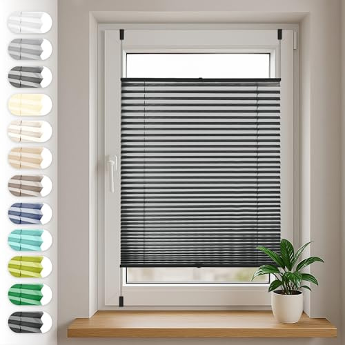 Sonello Plissee Klemmfix ohne Bohren 105cm x 160cm Schwarz Faltrollo Plisseerollo Jalousie für Tür & Fenster Blickdicht Sichtschutz Sonnenschutz Fertifplissee Rollo