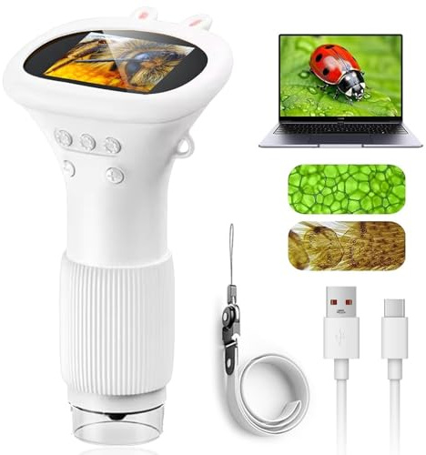 Minilabbies Microscope, Handy-Mikroskop für Kinder, 200x Zoom Mini Taschen Mikroskop, Taschenmikroskop mit LED, Digital Mikroskop, Tragbares Handmikroskop für Kinder Weihnachten Geburtstag (Weiß)
