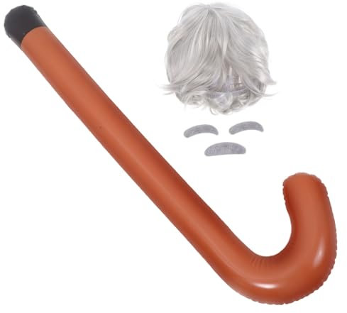 OSOLADY 1satz Halloween Cosplay Für Alte Herren Teiliges Kostüm Mit Perücke Bart Augenbrauen Und Aufblasbarem Spazierstock Für Partys Und Rollenspiele