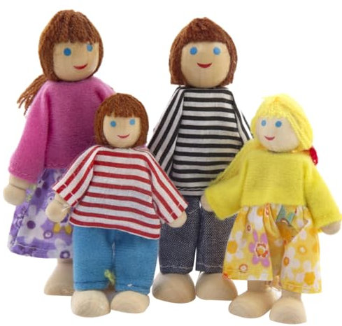 ifundom 4 Teiliges Set Aus Holzpuppen Puppenfamilie Für Rollenspielspielzeug Miniaturfiguren Für Das Puppenhaus Ideales Für ädchen Und Jungen