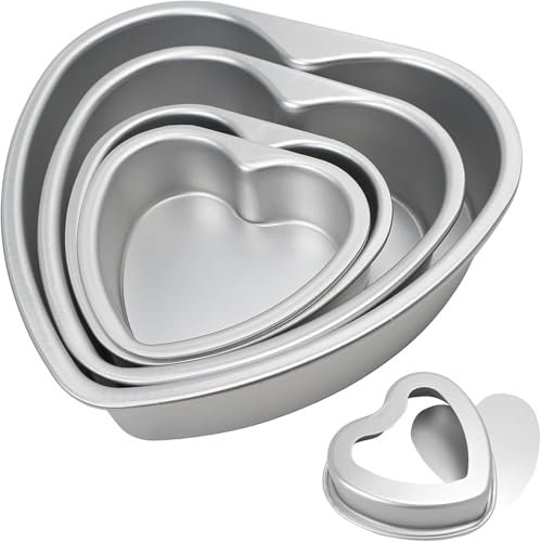 Juego de 4 moldes para tartas con forma de corazón: moldes para tartas de 4 a 10 pulgadas para hornear pan de tarta de queso, aluminio (parte inferior desmontable)