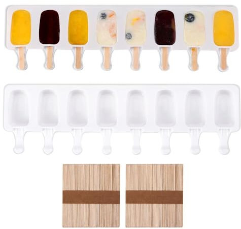 Moules à Glace Silicone, Popsicle et Magnum Cake Moule Silicone, Bâtons de Bois Naturel, Moule à Crème Glacée Sans BPA, 100 Pièces