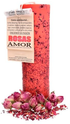 LAMARE Velón Esotérico Rosas - Amor - Atracción del Enamoramiento - Vela Esotérica Ritual Para Atraer la Pasión - Vela del Amor - Velas Artesanales con Mecha 100% Algodón Natural