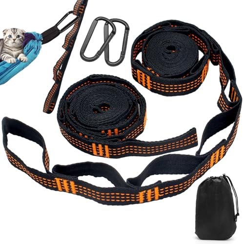 Veftsvy 2 Piezas Correas de Hamaca, 3 m x 2,5 cm Cuerda de para Hamaca, Suspensión para Hamaca con 2 Mosquetones Resistentes, Hamaca Correas para Arbol para Camping, Columpio de Hamaca
