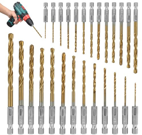 Ensemble de 26 Forets en Acier à Coupe Rapide Hexagonale, Revêtement en Titane, Tailles de 1,5 à 6,5 mm, Forets HSS pour Métal, Bois, Plastique, Utilisation avec Perceuse à Main et à Percussion