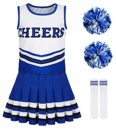 Berich Girls Cheerleading Costume Set Cheerleader Outfit Blue 8-9 Years,140