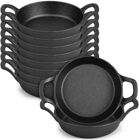 Ziliny 10 Pack Mini Cast Iron Skillets 6.3 x 6.3 x 1.5 Inch Cast Iron Pan Small Ramekin Set Black Casserole Dish Cookware Oven Safe Mini Skillets for Kitchen Indoor Outdoor Picnic