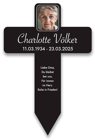 LAUBLUST Personalisiertes Acryl-Grabkreuz als Grabschmuck für Menschen mit Wunschtext | Grabstecker Kreuz mit Foto als Deko & Grabkreuz mit Name - Erinnerung Motiv, 3 Größen | Grabschmuck mit Gravur