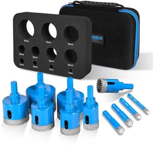 Diamond Tile Hole Cutter Set, 11 PCS Serrated Brazing Tile Core Drill Bits Sets with EVA Hole Saws Guide Jig Hollow Drill Hole Saw for Ceramic, Glass,Tiles, Marble,Granite, Gypsum,Wood