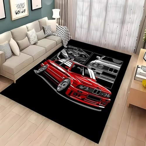 RUILBJM 3D Druck Graffiti Auto Teppich, Teenager Jungen Schlafzimmer Nachttisch Rug, Wohnzimmer Flanell Großer Carpet, Cooles Neon Sportwagen Dekorative rutschfeste Bodenmatte (Color 3,120x180cm)