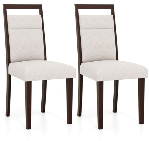COSTWAY Matsalsstolar, set med 2, köksstolar, trä, matsalsstolar med stoppad sittplats, bärkapacitet upp till 150 kg, stolar för matsal, kök, vardagsrum, modern (beige, 2)