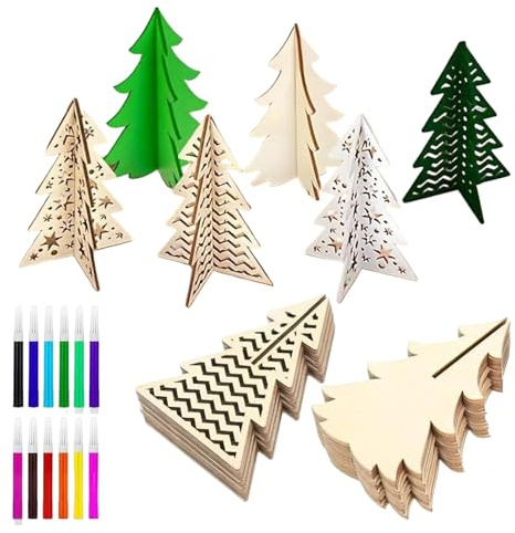 Arbres de Noël en bois pour travaux manuels, décoration 3D en forme de silhouette de brute, arbre de Noël en bois à peindre avec des marqueurs colorés – pour lieu de travail, manteau d'hiver