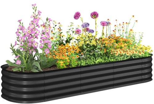 Outsunny Jardinière Surélevée en Acier Modulable 195x62x30cm Gris Foncé | Carré Potager de Jardin, pour Légumes, Plantes, Fleurs
