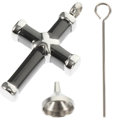 EPIGEIST Pendentif Urne Croix en Acier Inoxydable 3 Pièces Aiguille Portable et Entonnoir, Collier Souvenir pour Cendres D’Animaux de Compagnie, Accessoire Funéraire pour Mémoriser Chat