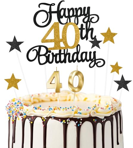 Ainiv Happy 40th Birthday Cake Toppers Set, Black Gold
