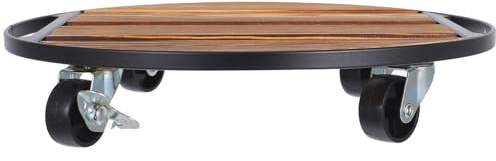 Toyvian Supporto per Vasi da Fiori in Legno Rotondo 30x30 Cm con Ruote Girevoli 360°, Base Mobile Rinforzata per Piante da Interno ed Esterno, Carrello Portavasi Resistente per Fioriere