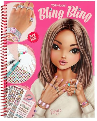 Depesche 13740 TOPModel - Create Your Bling Bling Malbuch mit 14 Bastelseiten zum Ausmalen, Basteln und Verzieren schöner Schmuckstücke, inkl. 1 Bogen mit Sticker-Steinchen