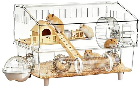 Acryl Hamsterkäfig 2-Etagen Haus mit durchsichtigen Wänden | Igel Käfig Mit Komplettem Zubehör Für Gerbil, Chinchilla Und Igel Zur Aktivität, Zur Erholung, Zum Spiel Und Zur