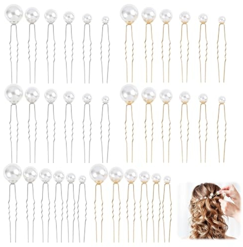 36 PCS Épingle à Cheveux de Mariage Avec Perles, 18 Dorées et 18 Argentées