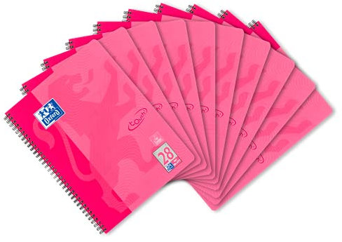 Oxford Touch Collegeblock A4 kariert mit Doppelrand, 80 Blatt, pink, 10 Stück