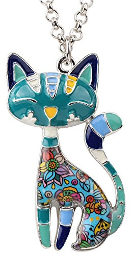 Bonsny, Collana con ciondolo smaltato a forma di gatto, per donne e ragazze