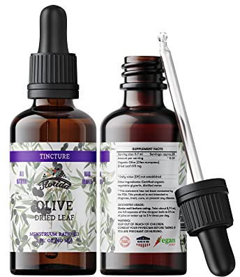 FLORIDA HERBS Organic Olive Leaf Tincture, Olive Extract Liquid (Olea europaea) Dried Leaf Herbal Supplement, Non-GMO in Cold-Pressed Organic Vegetable Glycerin, 700 mg, 2 oz (60 ml)