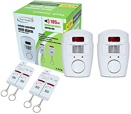 Tech Traders Wireless Pir Motion Sensor Alarm Plus 2 Remote Controls Shed Home Garage Caravan, White [2 Pack]