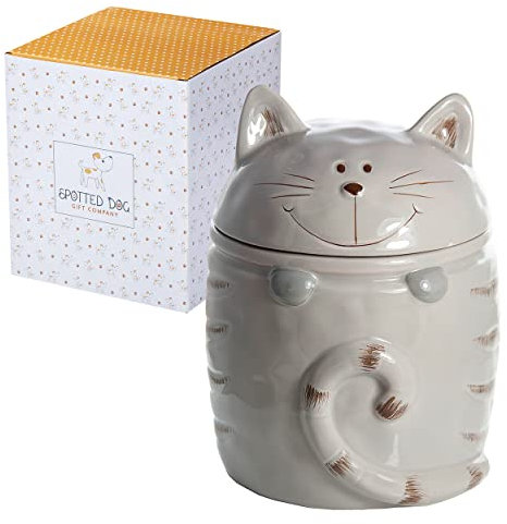 SPOTTED DOG GIFT COMPANY Ceramic Storage Jar with Lid, Kitchen Canister for Food, Tea Coffee Sugar Treats, Cute Novelty Cat Themed Kitchen Accessories, Cat Gifts for Women Men (500ml, Mink Grey)