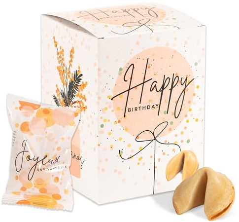 FOOD crew 12 x Glückskekse „Happy Birthday” - Glückskeks als kleine Geschenke Idee - Geburtstag Geschenk - Kleines Geschenk - Als Geburtstagsgeschenk für Familie & Freunde - Süßigkeiten Geburtstag
