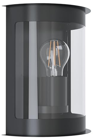 EGLO Außen Wandlampe Daril 1, 1 flammige Außenleuchte Vintage, Retro, Wandleuchte aus verzinktem Stahl in Schwarz und Kunststoff in Transparent, Außenlampe mit E27 Fassung, IP44