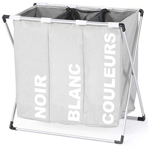 IDMarket - Panier à Linge 3 Compartiments Pliable Gris