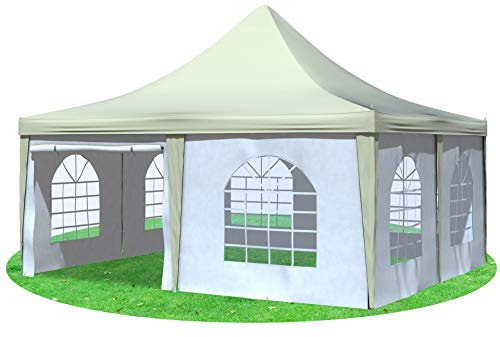 Stabilezelte Gartenpavillon 5x5m mit Seitenteilen Arabica Pagodenzelt PVC BEIGE Weiss