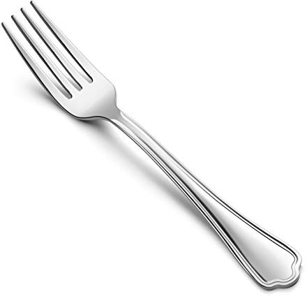 Salad Forks Set of 12, E-far 6.7 Inch Stainless Steel Dessert Forks for Home, Kitchen or Restaurant, Non-toxic & Mirror Polished, Scalloped Edge & Dishwasher Safe