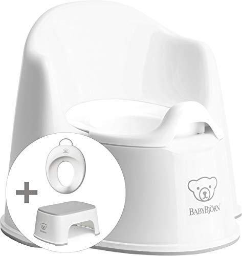 BABYBJÖRN Töpfchentraining Startpaket: Topfstuhl, Tritthocker und Toilettensitz - weiß grau