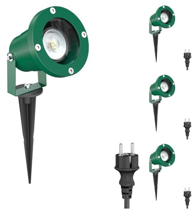 ledscom.de 4 Stück Gartenstrahler DUK mit Erdspieß für außen, IP65, Stecker, grün, inkl. GU10 LED 504lm weiß
