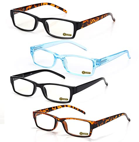 LUFF Lesebrille für Herren Damen - Dioptrien Blaulicht Brille Leichte Computerbrille Sehhilfe Augenoptik Round Federscharnieren Rundes Übergroßer Blendschutz, 4 PACK