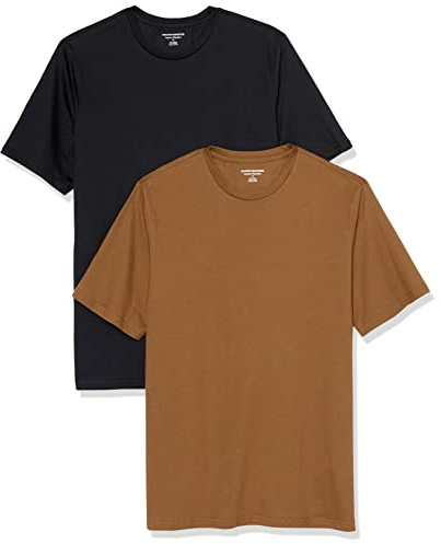 Amazon Essentials T-shirt da uomo regular fit girocollo a maniche corte, confezione da 2, nero/marrone, M