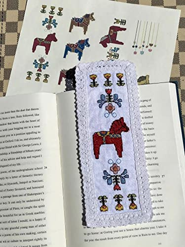 Kreuzstich-Lesezeichen mit Dala-Pferd-Motiv, DIY-Lesezeichen, Kreuzstich-Set, 4 Stück