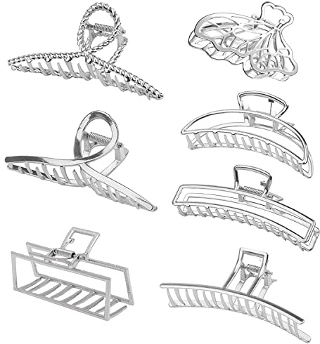 7 Piezas Pinzas Pelo Grande, Qveetry Pinzas de Metálicas Antideslizantes para Cabello Grueso y Fino, Plata