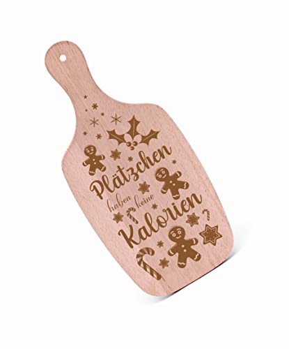 Servierbrett aus Holz für Weihnachtsstollen & Kekse mit Gravur Plätzchen haben keine Kalorien 34 x 15 cm Lebkuchen Lebkuchenmann Weihnachtsdeko Schneidebrett Stollenbrett Frühstücksbrett
