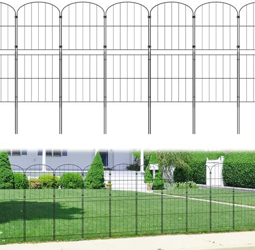 PINPON Decorative Garden Fence 10 Panels 37.5in (H) x 10.4ft (L) Border Animal Barrier, Rustproof Metal Wire Landscape Wire Edge Flower Bed Fencing for Patio Yard Outdoor Decor, Arched