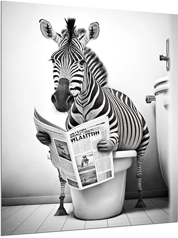 DARO Design - Bilder Deko Gäste WC Wandbild Badezimmer Bad Toilette Kunstdruck Bild auf 6mm HDF 30x40 cm Zebra Wanddeko - lustige Wandbilder Leinwand Poster Aesthetic Room Decor