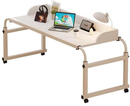 GXQFC Über-Betttisch auf 4 Rollen, Höhenverstellbar 65-95CM/Breitenverstellbar 115-210CM Overbed Table Mobiler Schreibtisch Pflegetisch Laptoptisch für Tägliche Entspannungsarbeit(Color:Weiß)