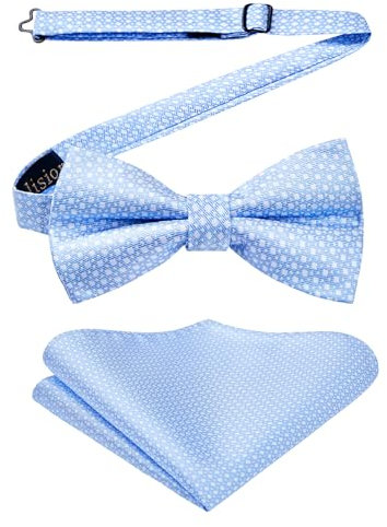 Enlision Fliegen Hellblau Herren Anzug Fliege mit Einstecktuch Set Hochzeit Formelle Herrenfliege Vorgebunden Verstellbare Smoking Schleife und Taschentuch für Männer