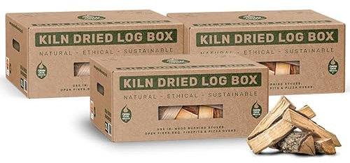 Green Olive Firewood - Kiln Dried British Logs (15kg / 75ltr) for Wood Burners, Open Fires, Stoves and Fire Pits - Low Moisture, Ready To Burn, High Heat - Sustainably Sourced UK Firewood