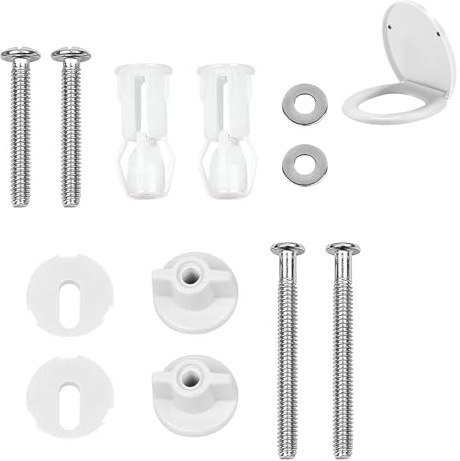 GIONAR 12PCS Toilet Seat Fittings, Toilet Fixing Kit, Toilet Cover Fixing Expansion Screw Universal for Fixing the Toilet Seat (Silver-12pcs-Expanding Rubber Top Nuts Screws)