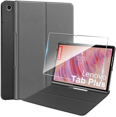 Hülle für Lenovo Tab Plus 11.5'' (2024) Tablette Case Cover +1 Stücks Schutzglas Schutzfolie,Ultra Schlank Superleicht Dreifach Falt Klapp Schutzhülle Case -Grau