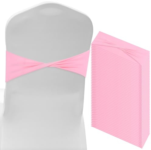 M METERXITY 100-Pack Fajas de Silla de Spandex, Bandas de Silla Deslizantes Fajas Elásticas para Cubierta de Silla Lazos de Silla sin Hebilla para Decoración de Eventos de Boda [Rosa]